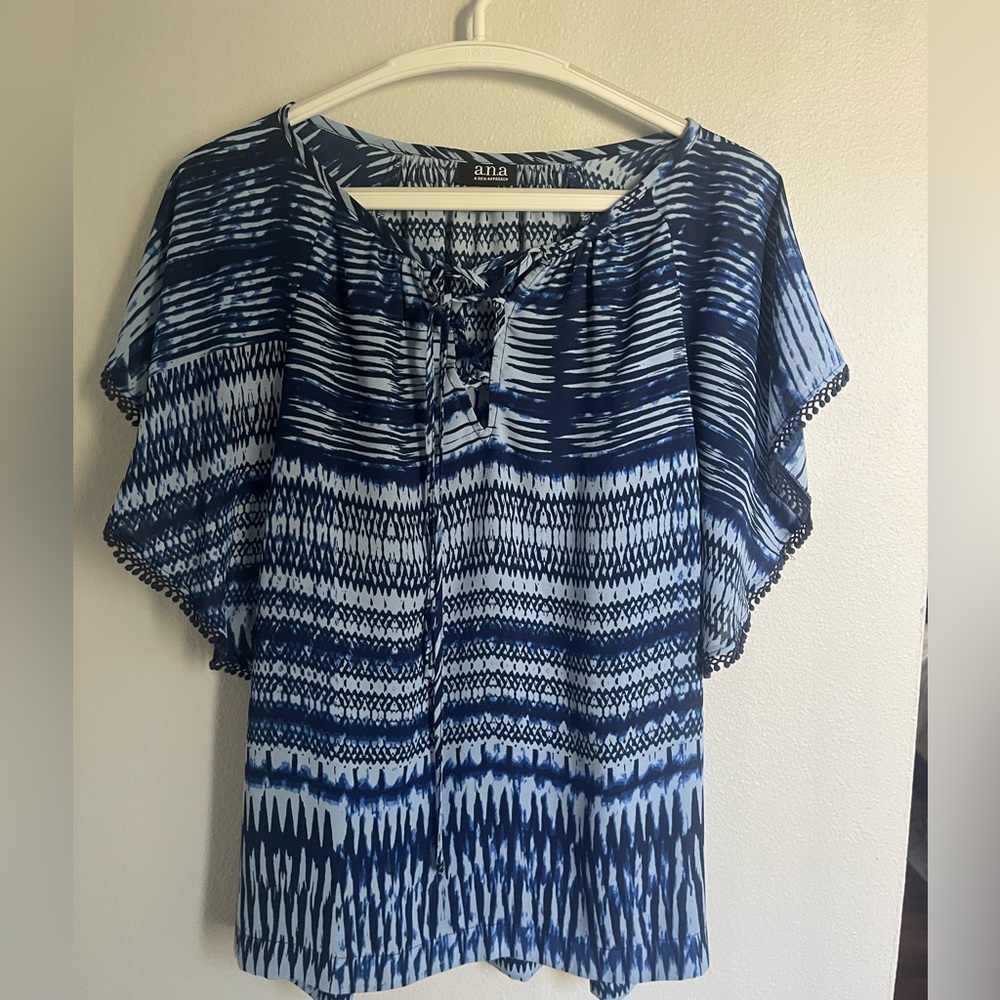 a.n.a Navy and White Textured Top